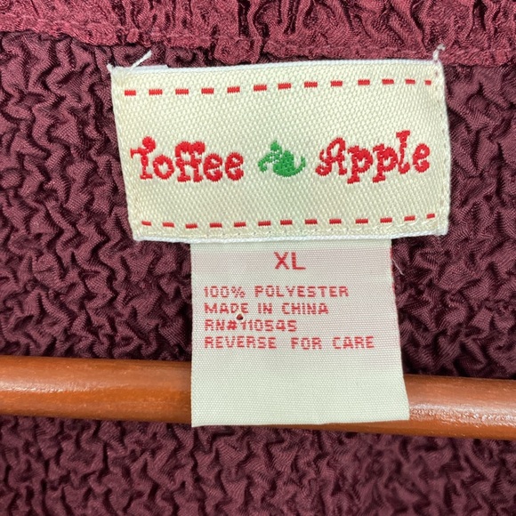 Toffee Apple Button Front Jacket Womens Sz XL Burgundy‎ Crinckle Ruffle Stretch - Picture 8 of 14